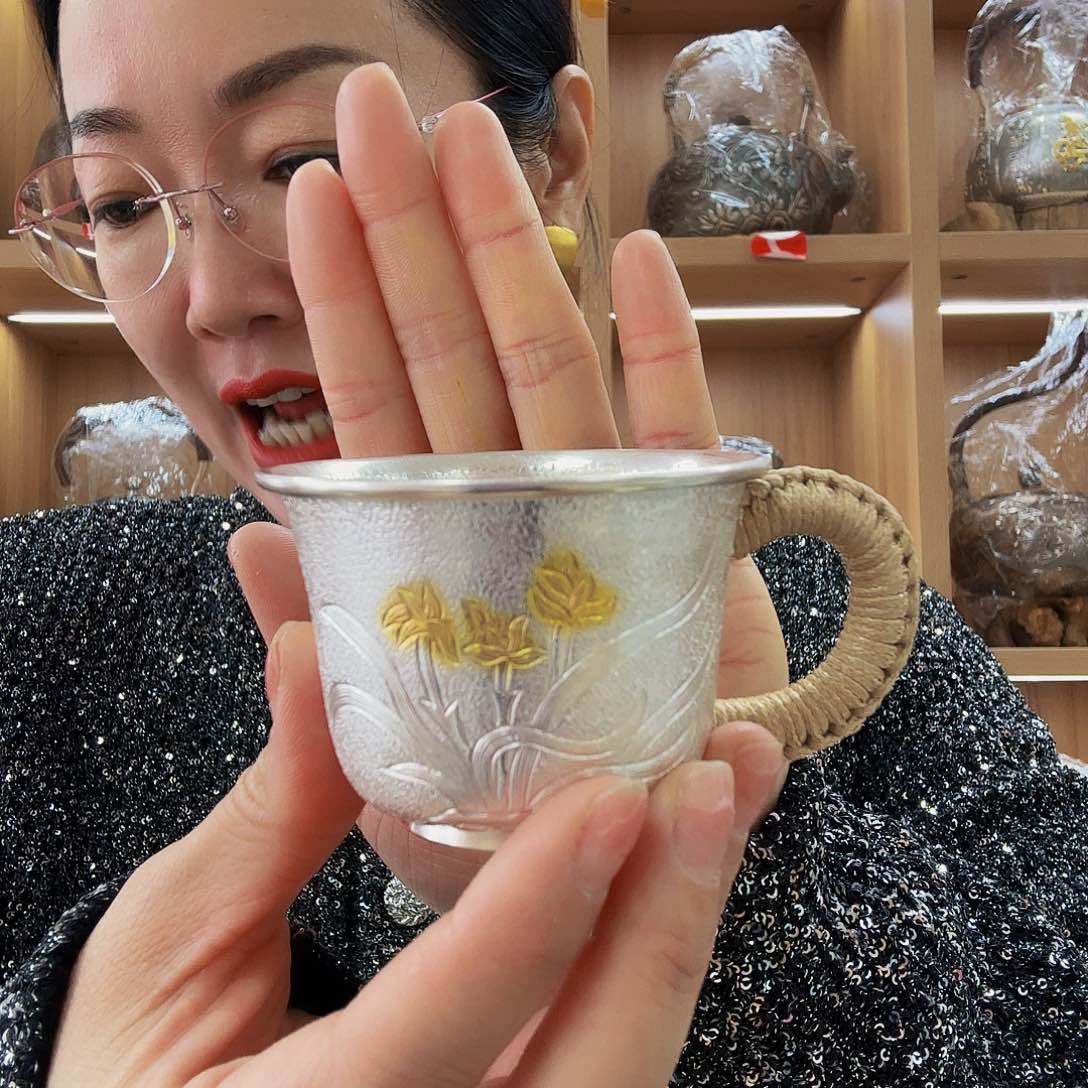 盖碗银壶主人杯足银999