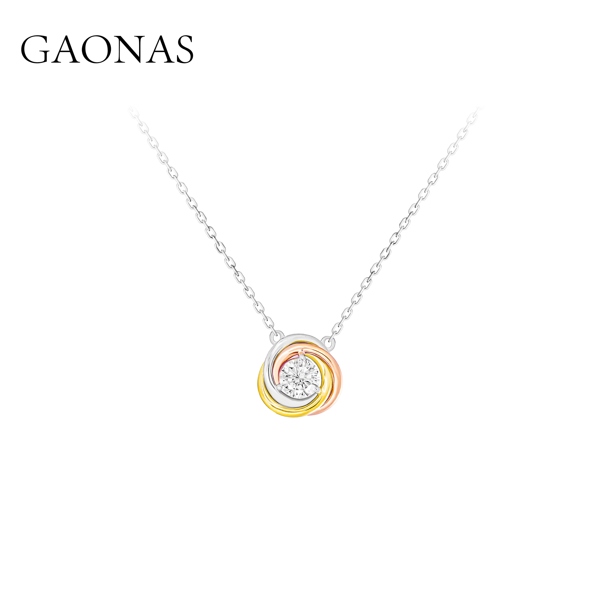 GAONAS 坠链均925银合成锆石 经典多彩白色1克拉设计项链 11060XW