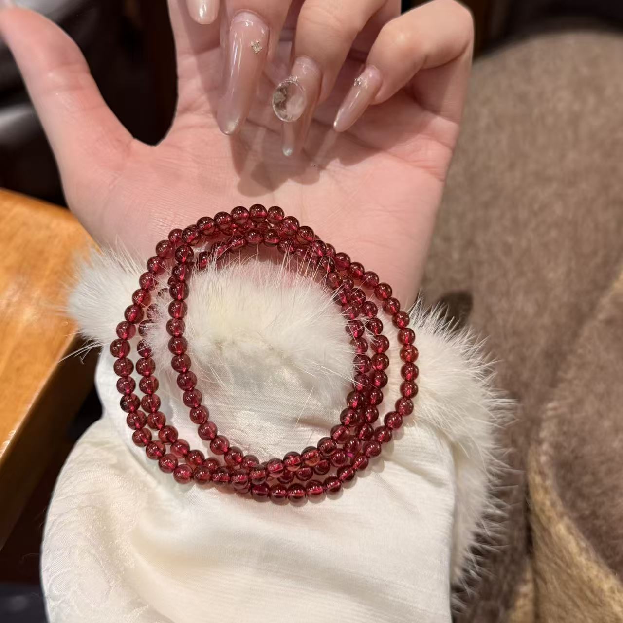 晶挖挖天然香槟紫牙乌石榴石多圈手串时尚百搭（2978）