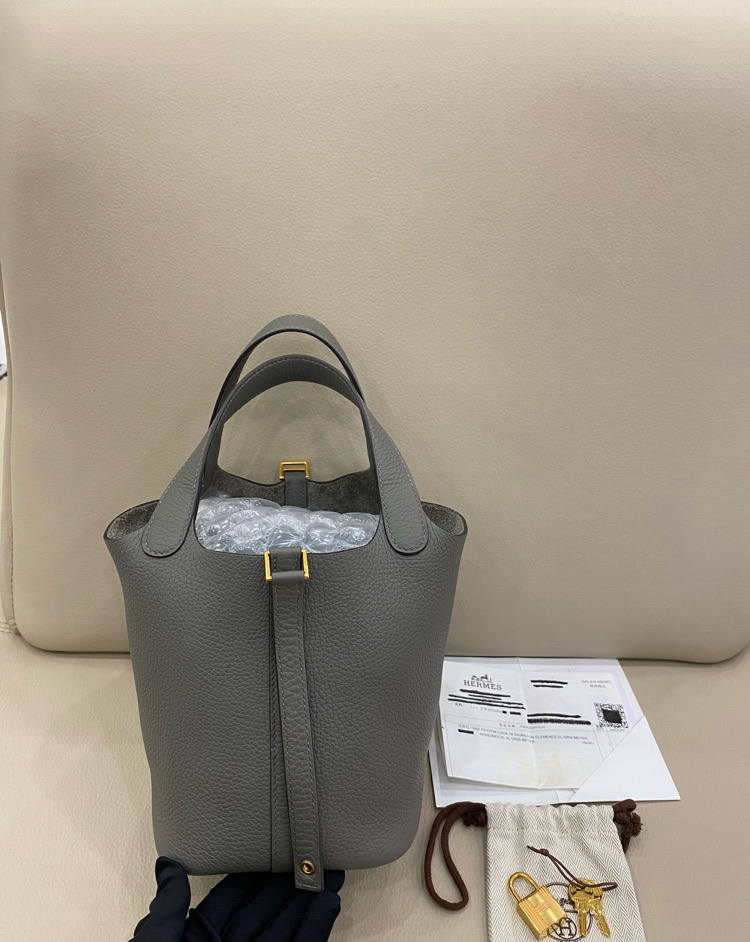 99新 LouisVuitton/路易威登 18菜篮子 积雨云灰金扣 u刻