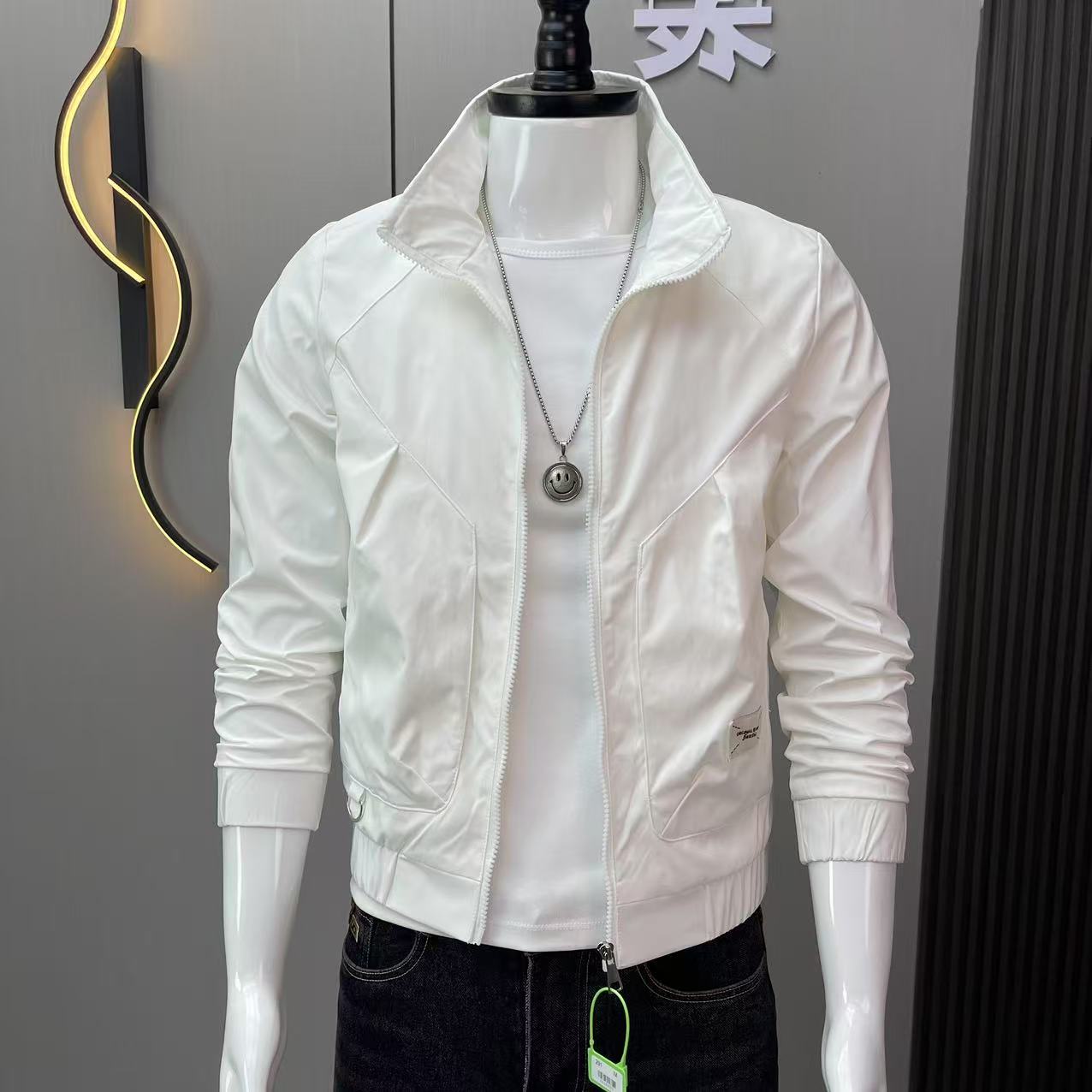 纯色立领夹克男高级感痞帅刺绣男装上衣褂子2025新款春秋外套潮