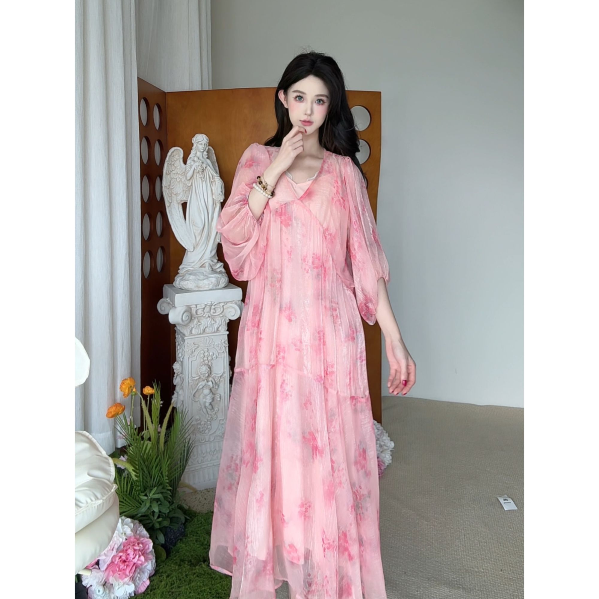 【Panda’s garden】繁花似锦 法式v领宽松连衣裙