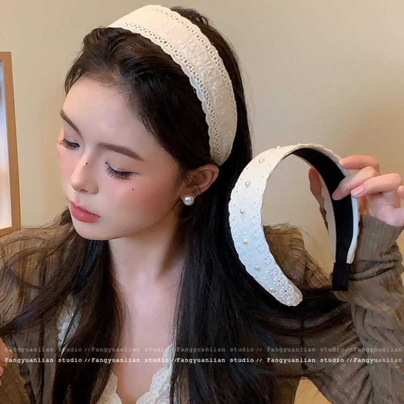 自带温柔 韩系珍珠蕾丝宽边发箍女2025新款日常外戴压发头箍发饰