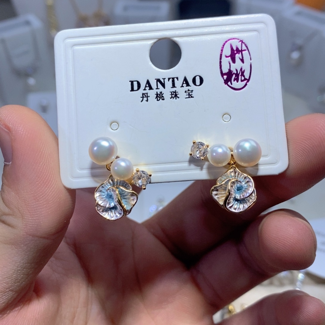 耳饰银S925镶嵌淡水珍珠