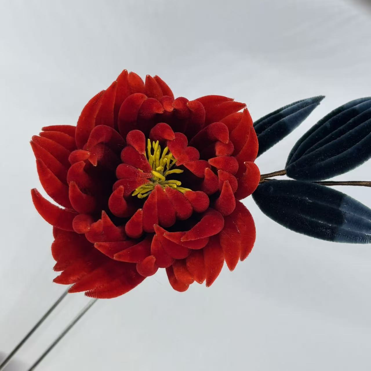 细绒花少女风汉服旗袍牡丹荷发簪头饰簪发发饰中国风女原创设计