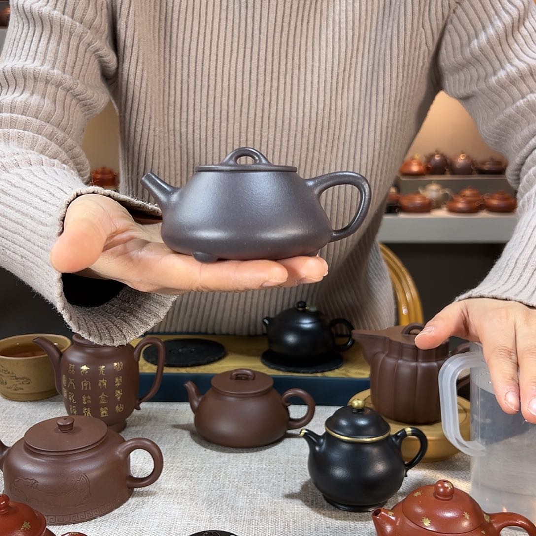 紫砂茶壶王*波青灰泥 平盖石瓢 150cc