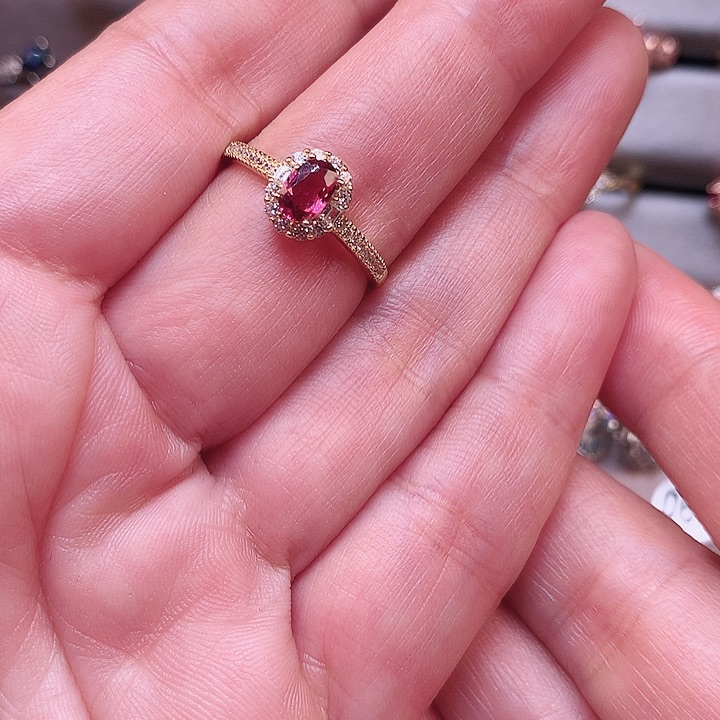 碧玺戒指银S925镶嵌天然碧玺戒指