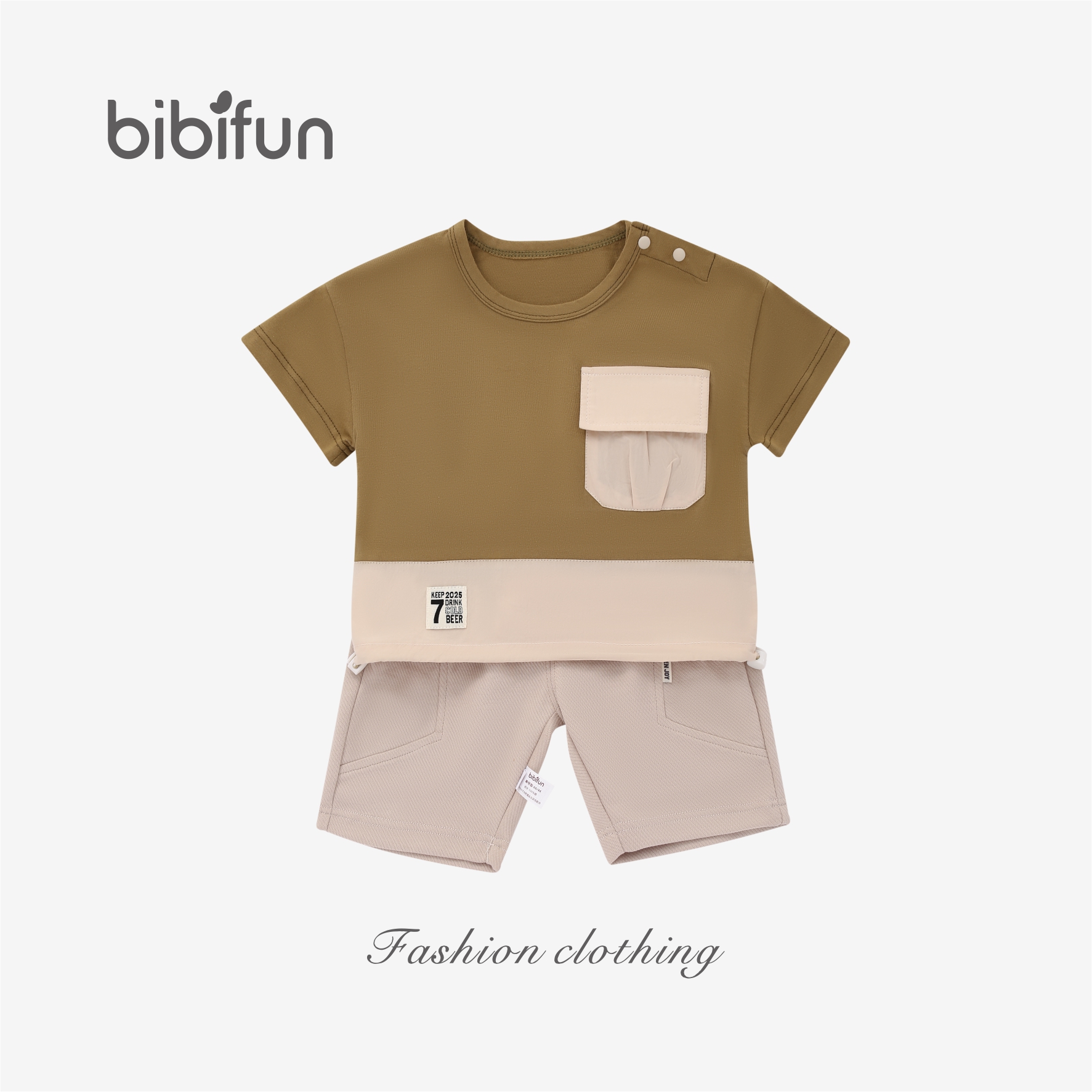 婴悦家旗下品牌BBF时尚舒适夏季休闲织男1拼色圆领套装X97855B