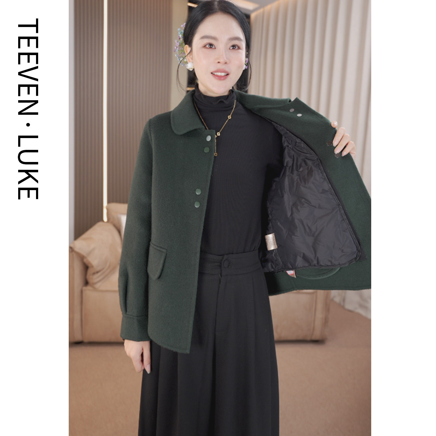 新款羽绒可拆卸内胆外套女羊毛新款双面呢外套时尚高端气质2025年