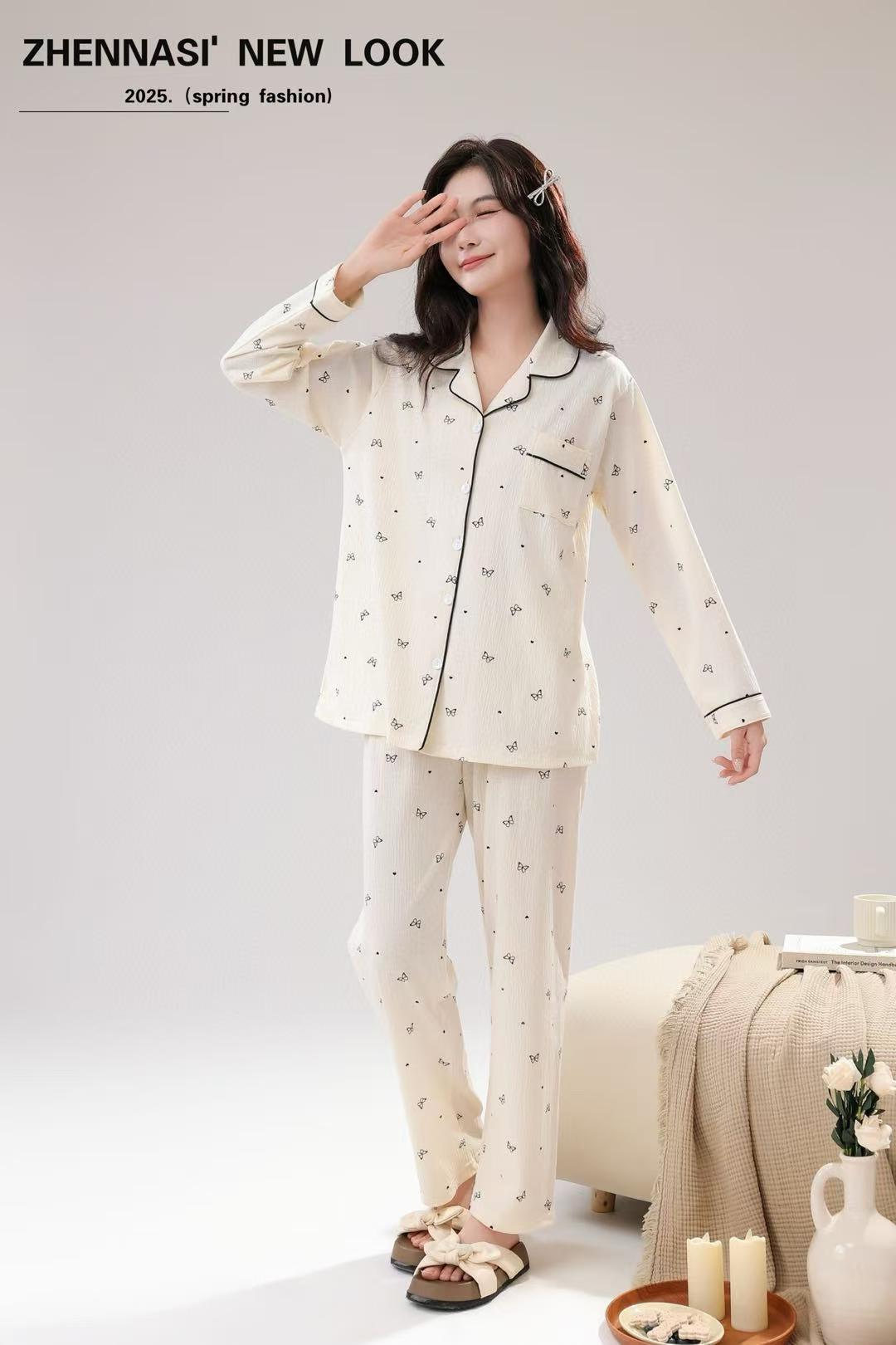 睡衣女新款春夏秋冬长袖翻领套装开衫（3号链接找到编码拍下备注）