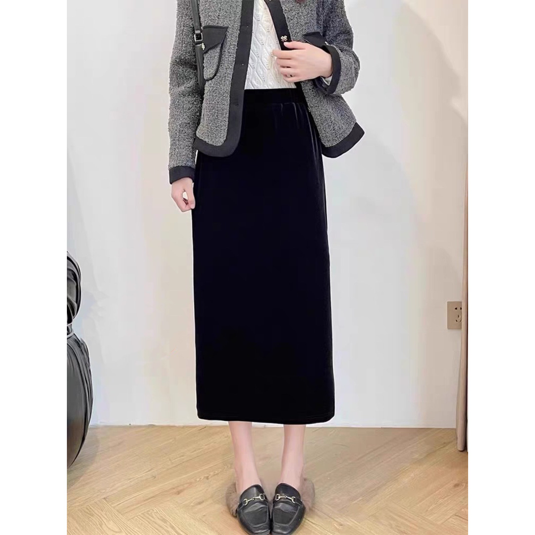 秋冬新款大码023高端加绒半身裙洋气包臀裙显瘦慵懒后开叉裙子