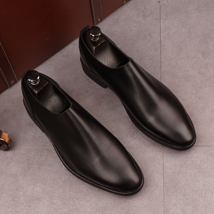 【手工高定】夏天单层皮鞋男一脚蹬透气尖头软面皮男鞋韩版内增高