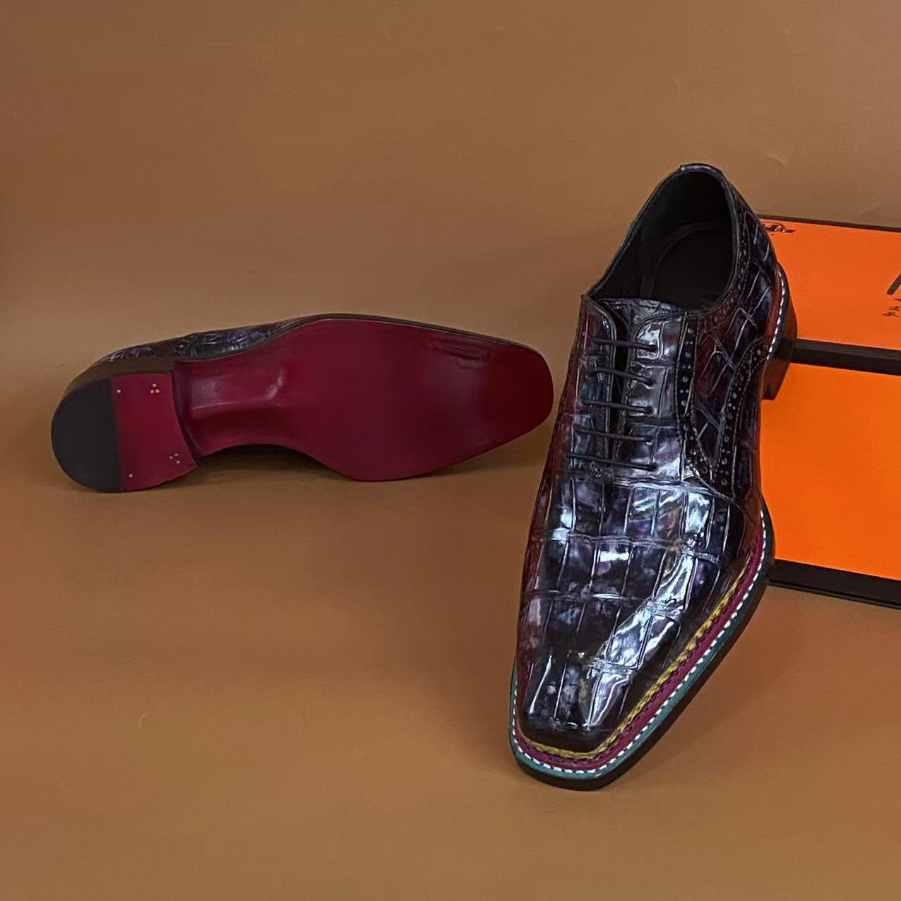 凌翰家手工擦色梵高鳄鱼真皮鞋固特异挪威缝线英伦风时尚系带男鞋