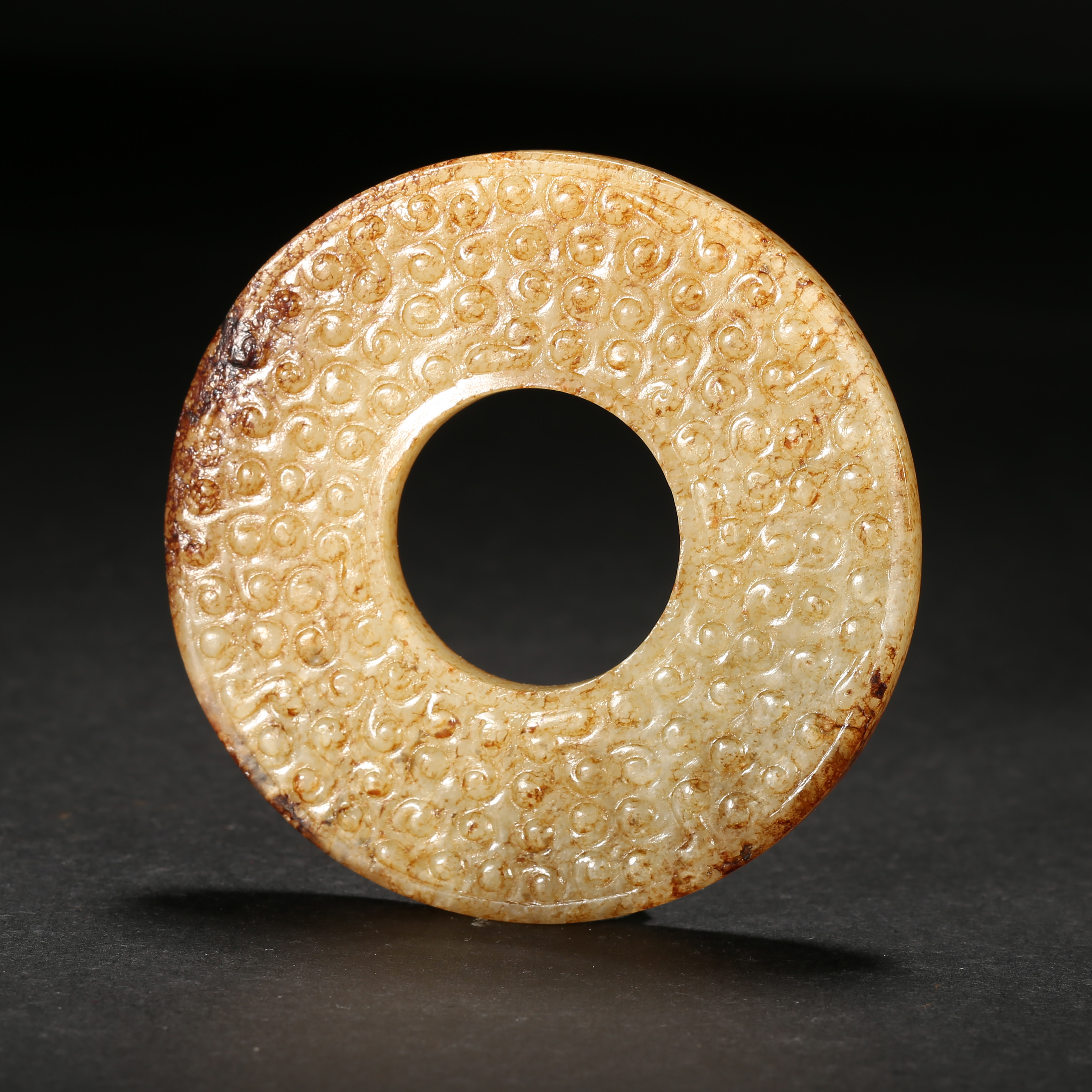 明代*白玉红沁谷纹璧/02SW0649/和田玉【北京文博】