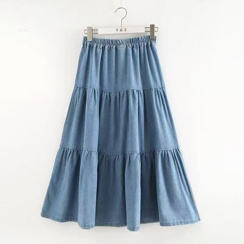 【捡漏】特价清春款清新色高腰显瘦A字拼接牛仔半身裙