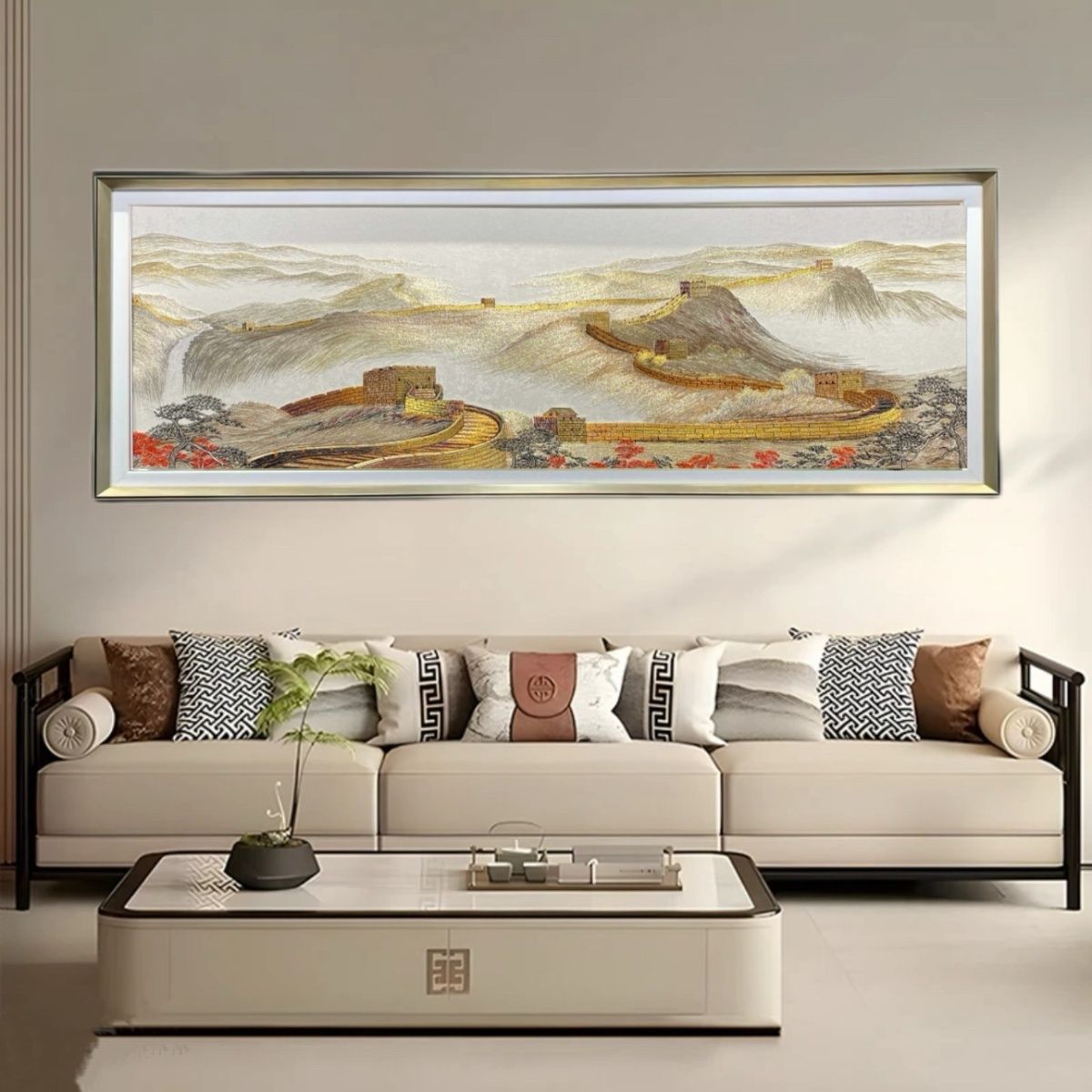 万里长城织锦绣苏绣刺绣挂画客厅沙发背景墙中式装饰画