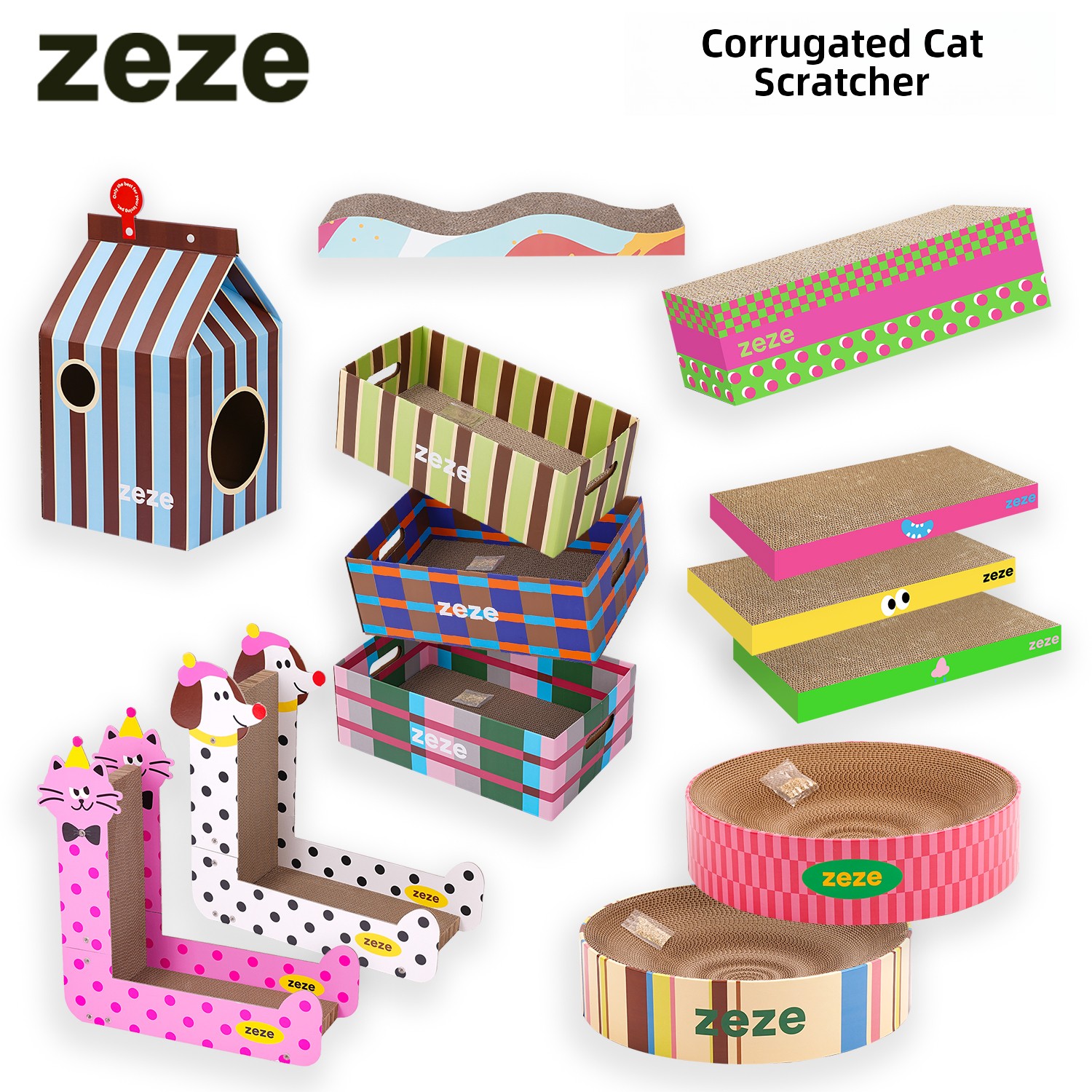 zeze猫抓板圆形瓦楞纸窝一体耐磨不掉屑猫盒猫屋直立型磨爪猫抓板