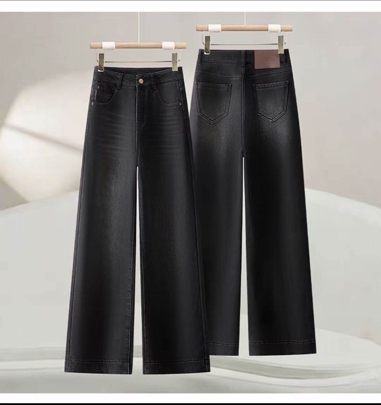 秋冬直筒加绒牛仔裤女款2025爆款百搭垂感宽松显瘦窄版阔腿休裤闲