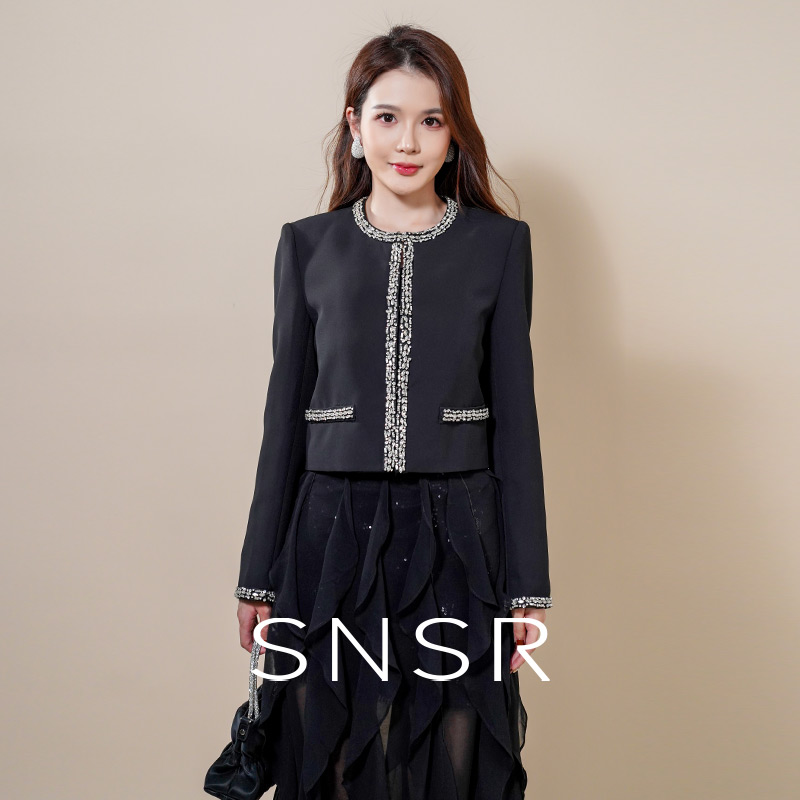 SNSR/圣妮思25秋季新款重工轻奢钉珠醋酸长袖短外套25A0251WT210