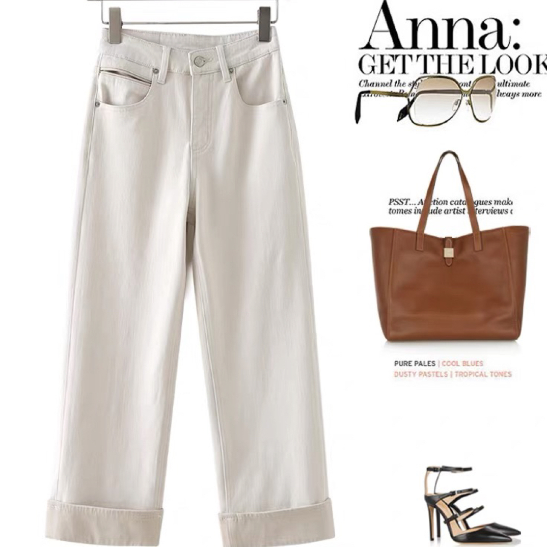 白色高腰显瘦加厚直筒牛仔裤女冬季百搭垂感窄版裤子