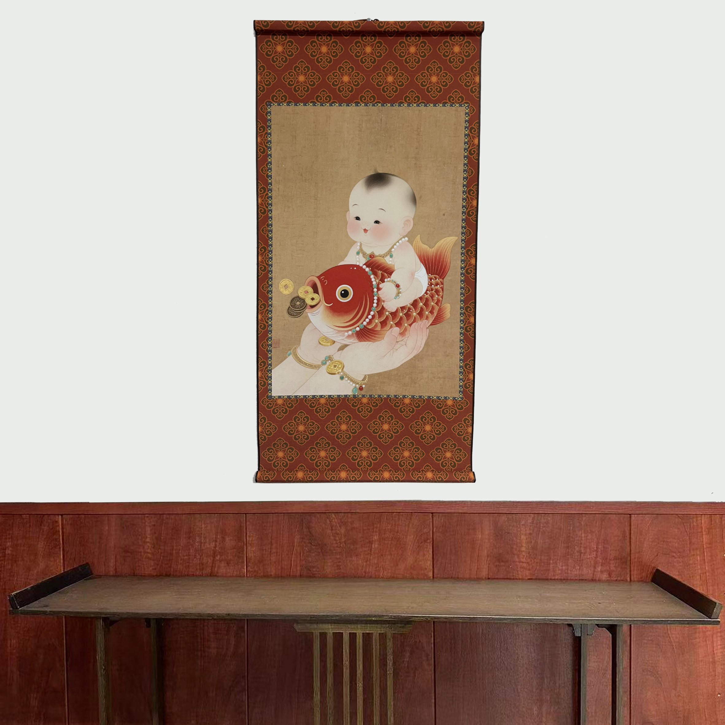 【11富贵有余】净尺寸40X85cm现代简约挂轴装饰画