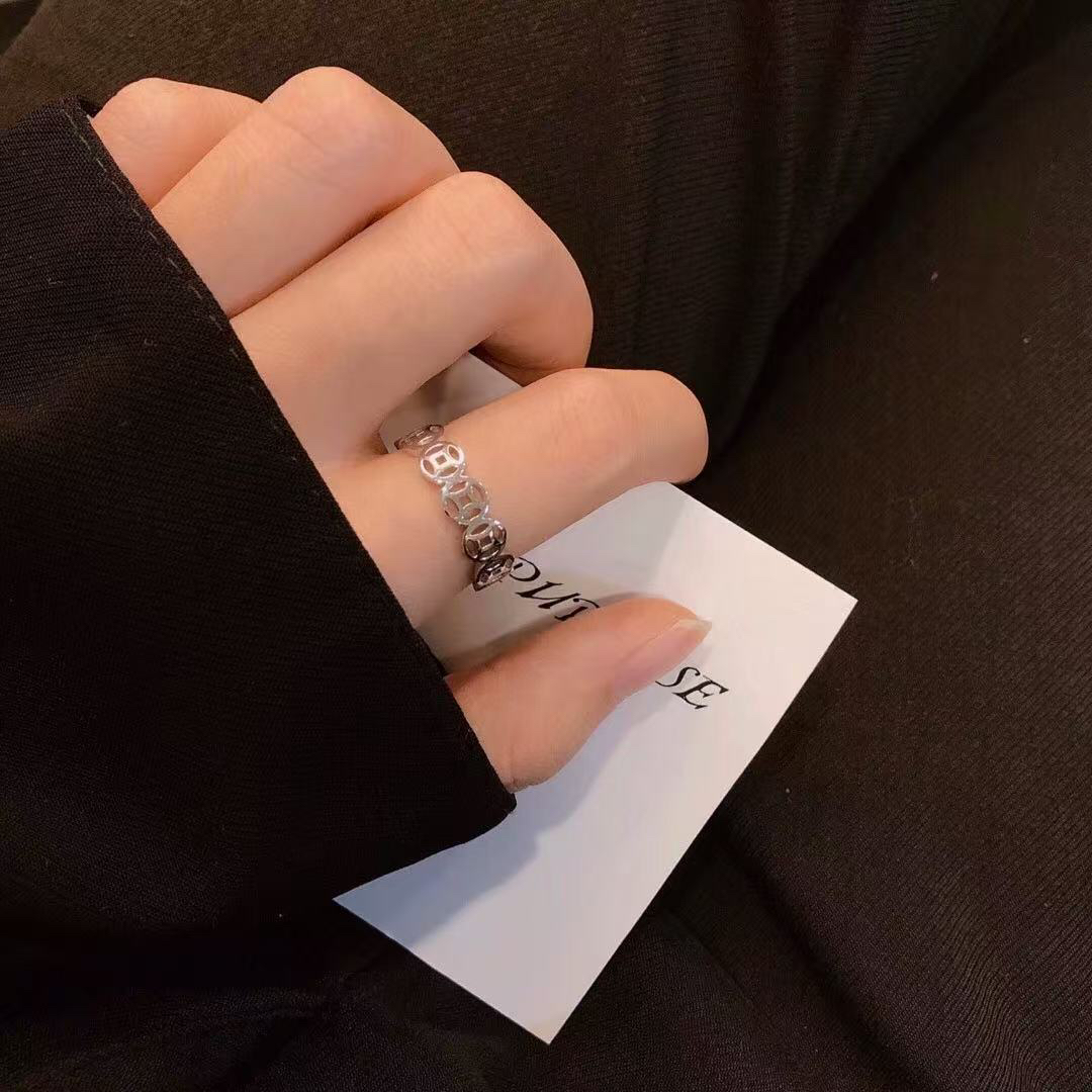 足银戒指 999 轻奢高级感铜钱开口戒指
