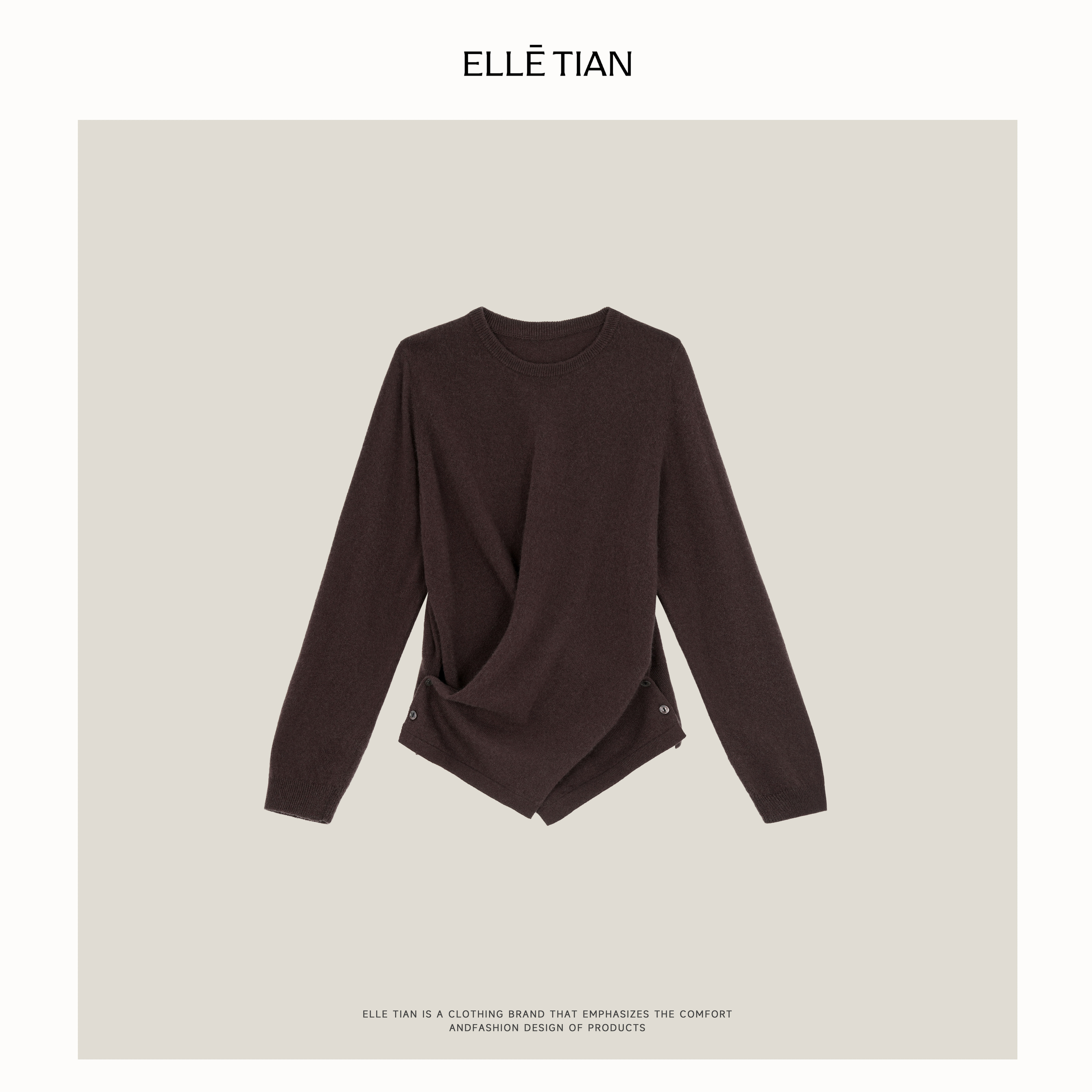 ELLETIAN "冬叙"绵羊毛+山羊绒 交叉系扣圆领毛衣EADM055