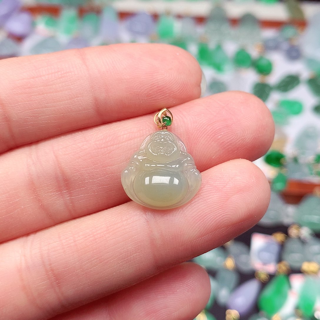 翡翠颈饰18K金镶嵌天然翡翠A货