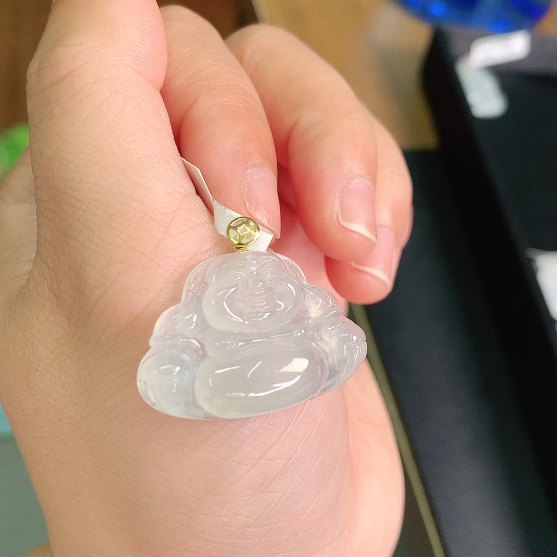 翡翠颈饰18K金镶嵌冰胶晴佛公