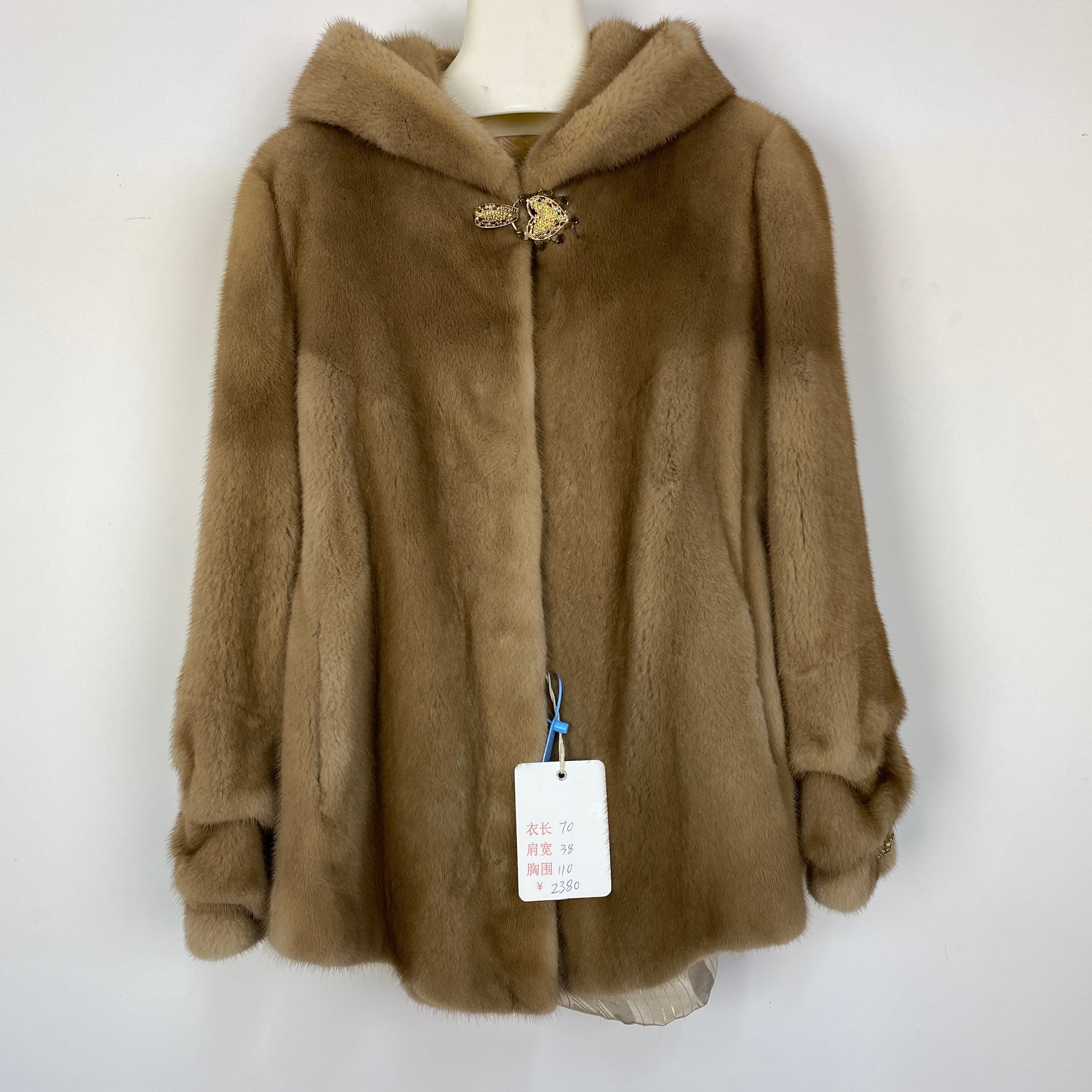 130斤以下 时尚外套水貂毛保暖显瘦女款气质休闲百搭连帽棕色新款