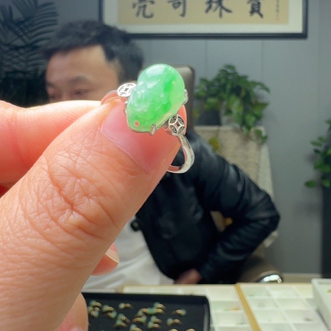 翡翠银S925镶嵌戒指天然