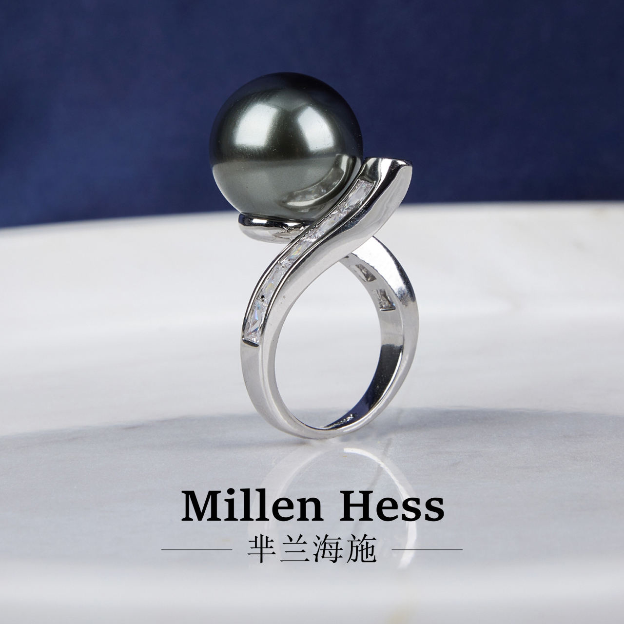 铜合金仿珍珠戒指 福圆黑戒指黑色女款轻奢小众高级感ins网红同款