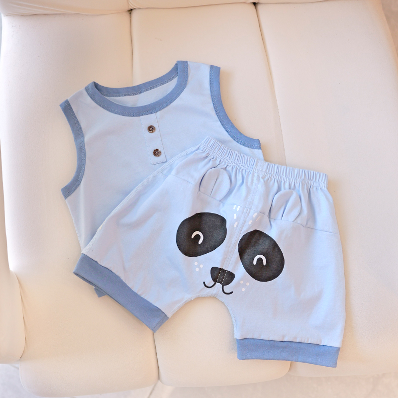 夏季新生儿夏季背心套装男宝女宝超萌卡通两件套宝宝轻薄