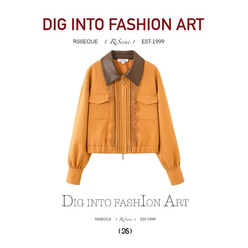 爆款翻领女宽松英伦风女式短外套百搭气质复古时尚百搭女士W9649