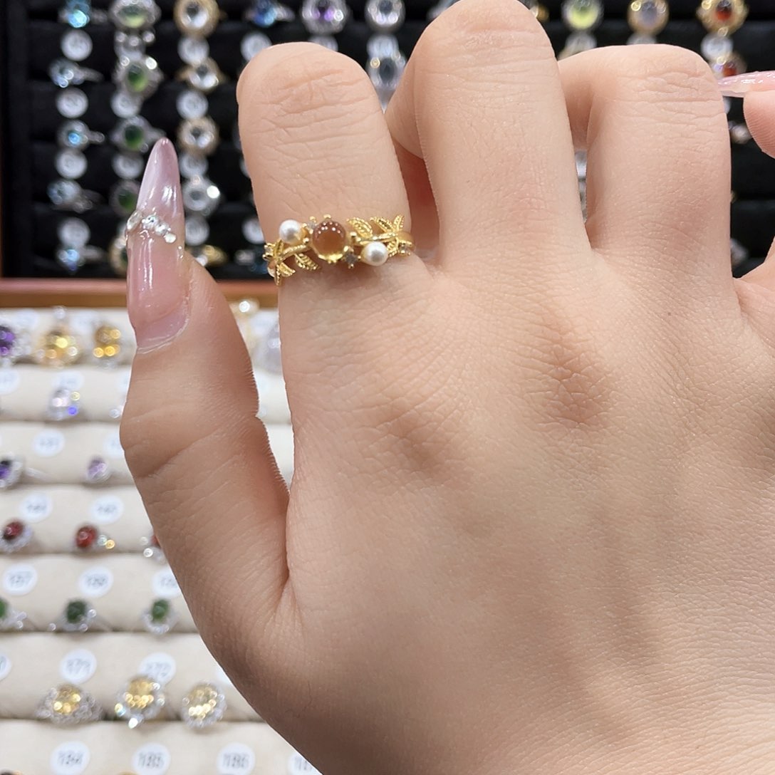 黄晶戒指女款银S925镶嵌