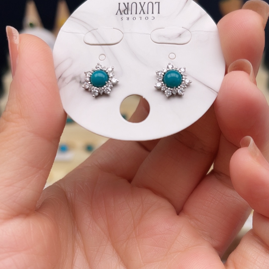 绿松石耳饰银S925镶嵌