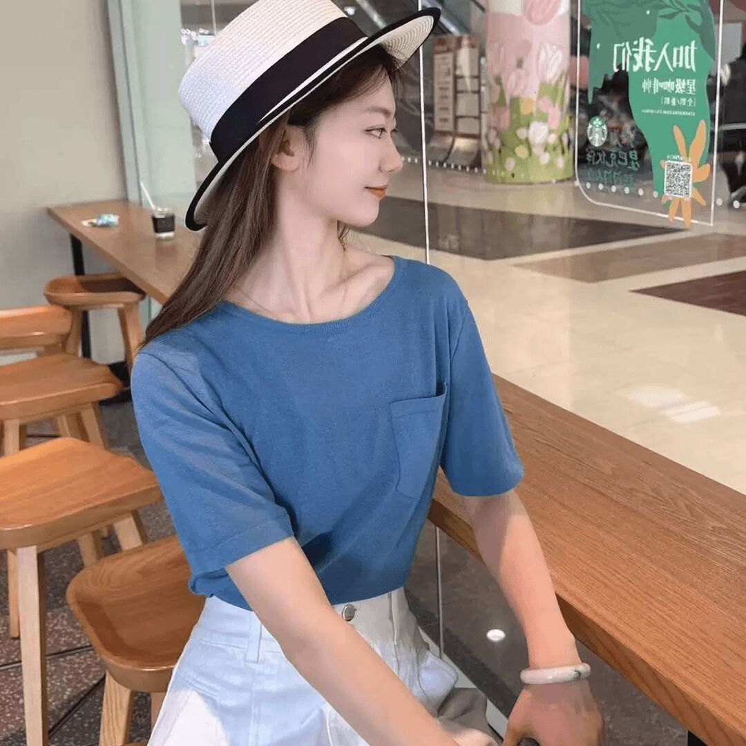 AMASS/阿玛施纯色舒适透气时尚夏百搭休闲圆领短袖针织衫5399423