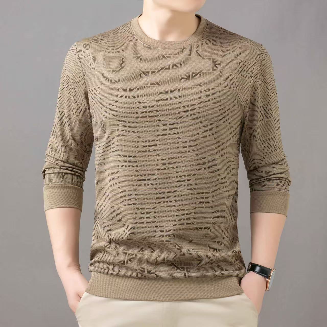 J096五洲保罗春季长袖卫衣新款圆领T恤上衣加大码宽松拼接外穿