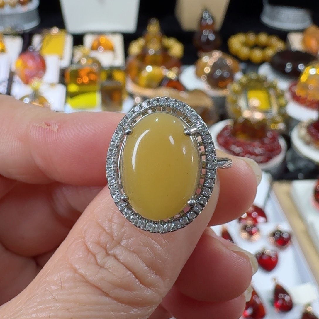 琥珀琥珀画银S925镶嵌