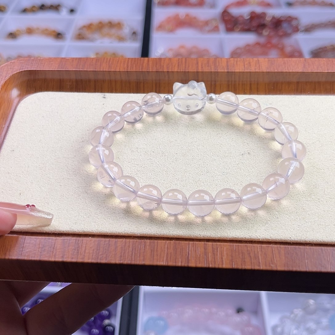 水晶手串未镶嵌夏*眠粉水晶 9mm