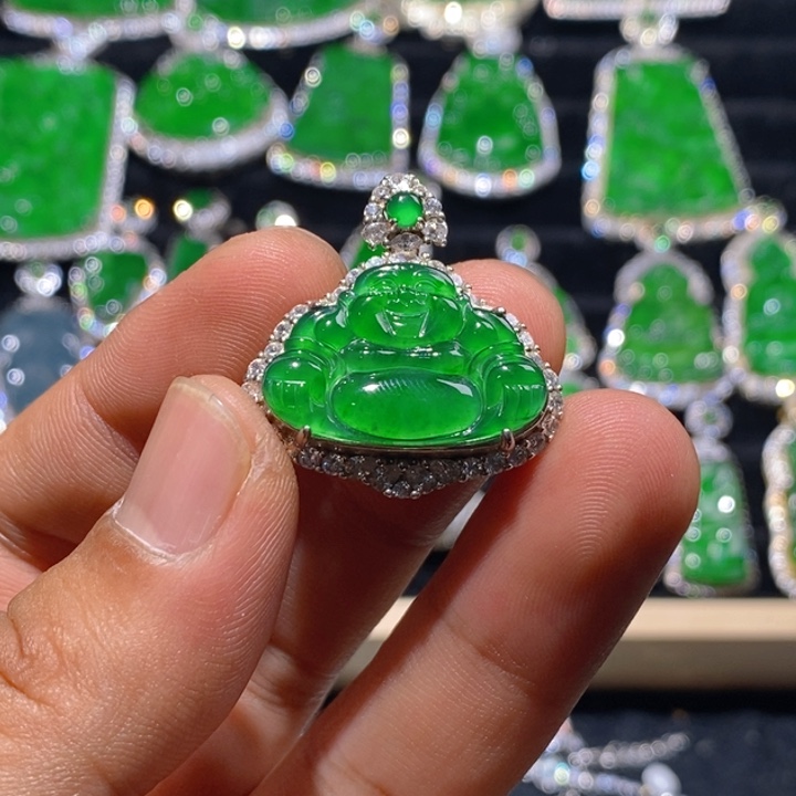 翡翠颈饰银S925镶嵌天然A货翡翠