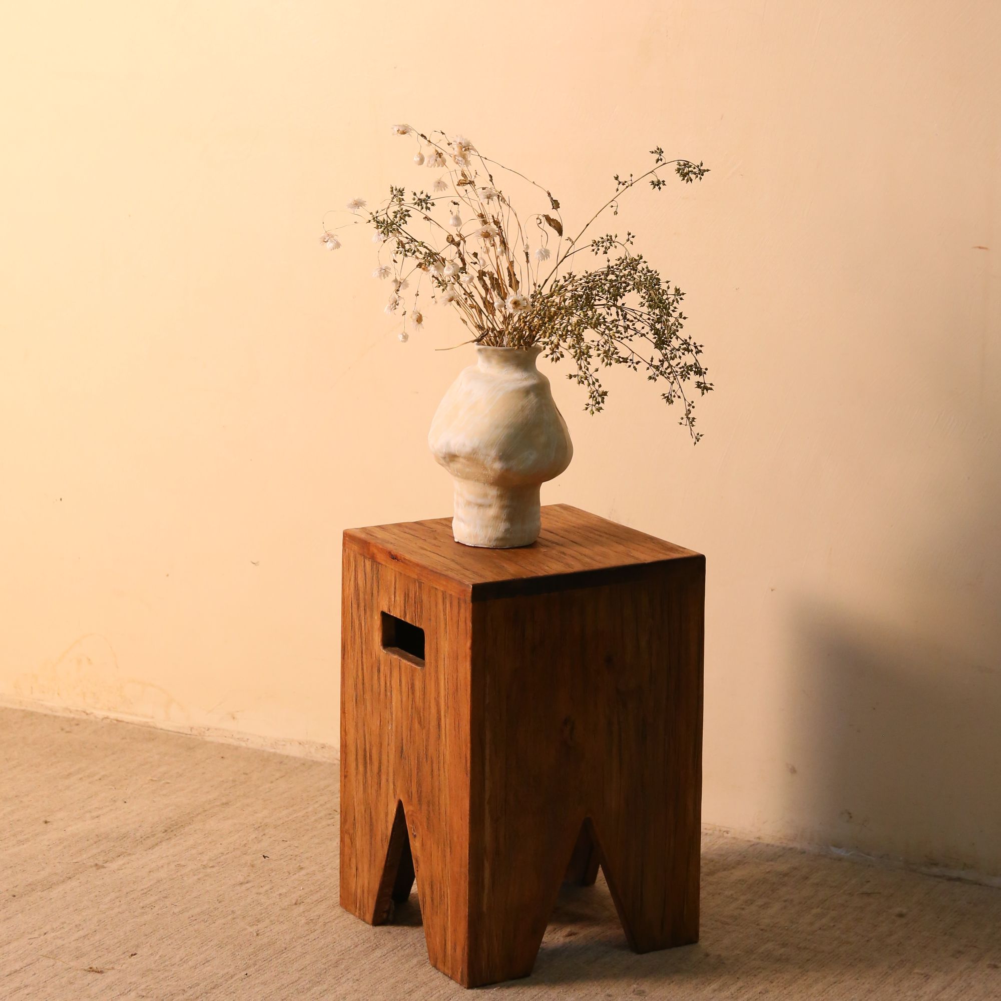 沐野家具 桤木方凳 家用客厅木质餐凳独凳民宿简约边几花几