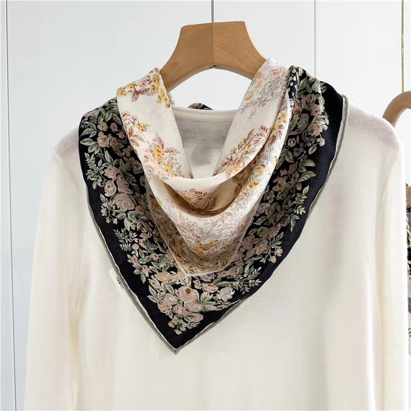 逐梦鸟双面同色优雅花环60cm真丝桑蚕丝羊毛丝巾女春秋围巾时尚