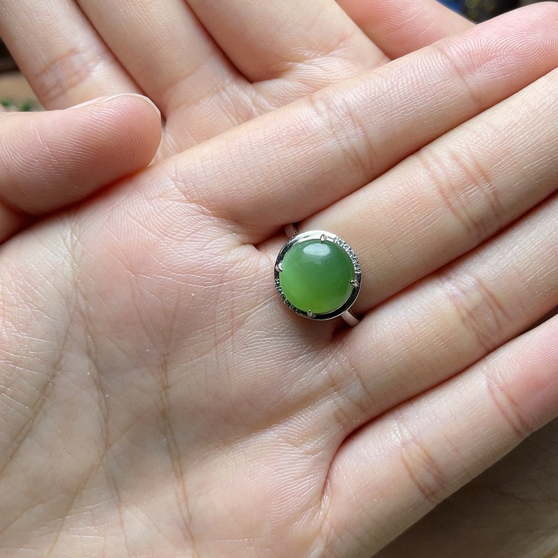 和田玉（碧玉）银S925镶嵌吊坠(赠链)戒指