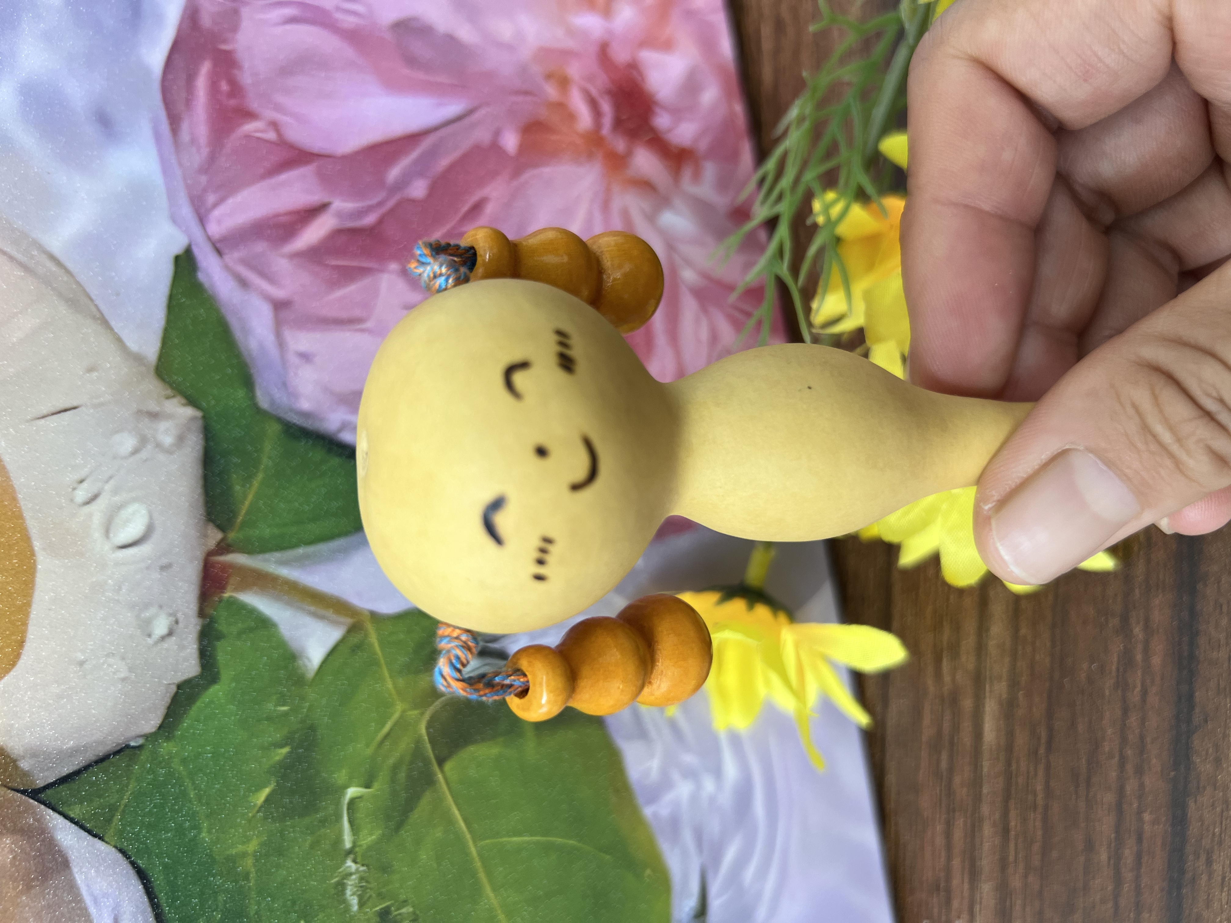 天然葫芦拨浪鼓适合3个月以上宝宝玩耍的手工解压玩具