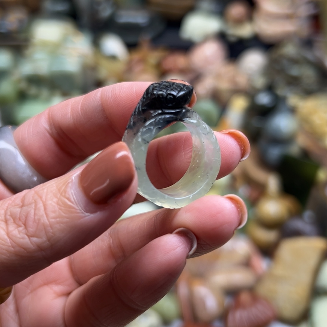 岫玉未镶嵌颈饰岫玉蛇戒指17