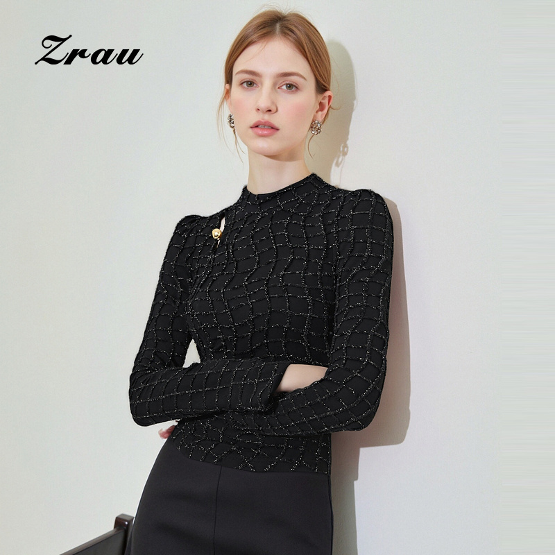 ZRAU复古赫本风修身领口镂空设计上衣Z1244A0008