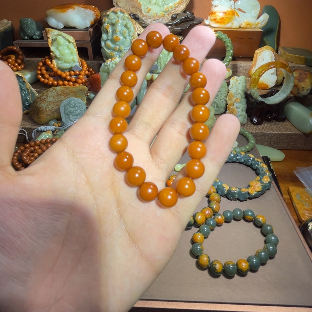 透闪石质玉卡12 玉化 手链未镶嵌锋****你