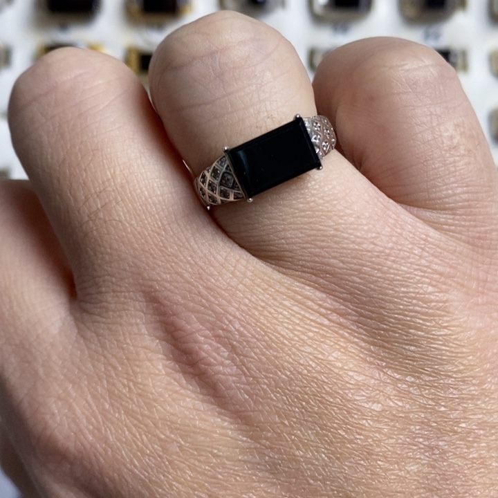 翡翠戒指银S925镶嵌墨翠戒指