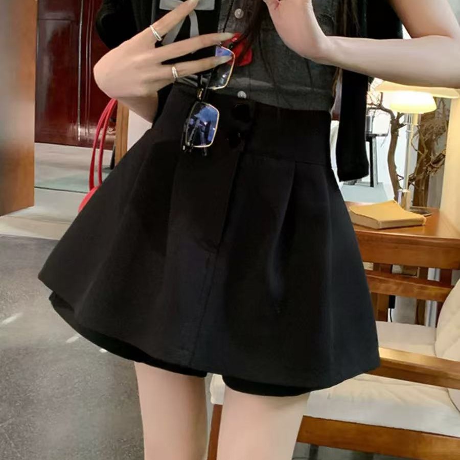 王大温柔家～大码女装复古减龄高腰花苞显瘦短裤裙